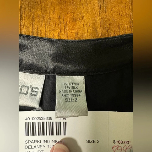 Chicos Sparkling Night Delaney Tunic Silk Blend Long Sleeve Button Up Sz 2 Large - Picture 7 of 8